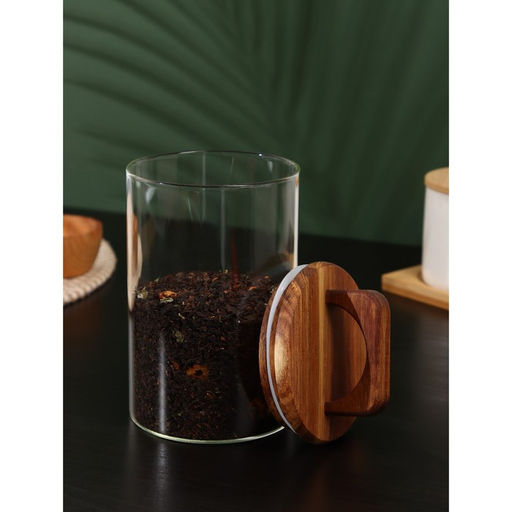 Банка для хранения сыпучих Вуд, 950 мл, 1020 см, с деревянной крышкой, стекло - Simaland фото 5