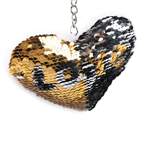 Цена за 2 шт. Брелок для ключей на кольце Пушистик. Сердечко с пайетками, на сумку, рюкзак, 10 см, белый - Simaland фото 3