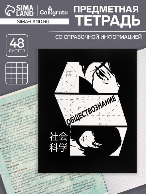 Тетрадь предметная Комикс Аниме 48 листов в клетку Обществознание, со справочным материалом, обложка мелованный картон, УФ-лак (полный), блок офсет - Calligrata фото 6