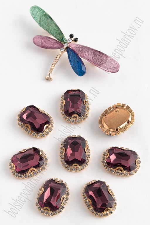 Стразы пришивные в золотой оправе 18*24 мм "Прямоугольник" (5 шт) SF-2050/1, бургунди №13