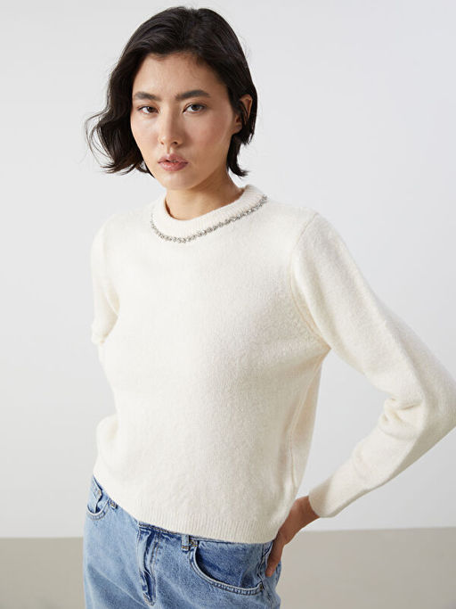 Bisiklet Yaka Ta?l? Kad?n Triko Kazak