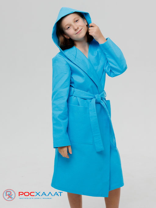 Подростковый вафельный халат с капюшоном бирюзовый В-18 (14) - Росхалат фото 10