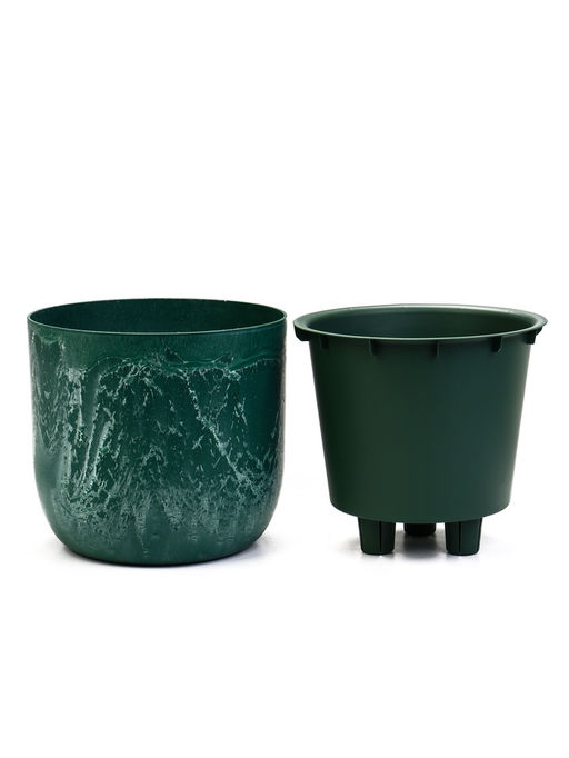 Кашпо для цветов «Микрит», 1.9 л, d=18 см, h=16.5 см, со вставкой, пластиковое, зелёное
