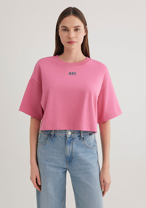 Mavi Logo Bask?l? Pembe Crop Tisort  фото 3