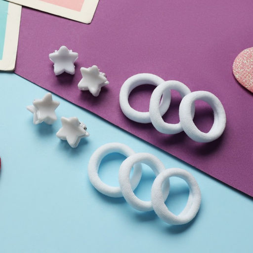 Цена за 6 шт. Набор для волос «Затейница», 12 резинок 2 см, 4 крабика, звёздочки, белый