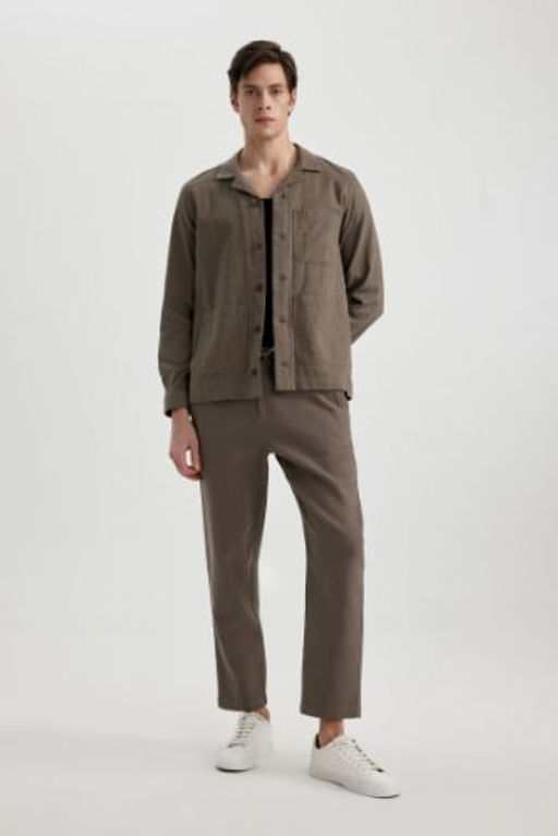 Yazl?k Jogger Pantolon Regular Fit Normal Kesim Keten Gorunumlu Duz Paca Pamuklu Cepli