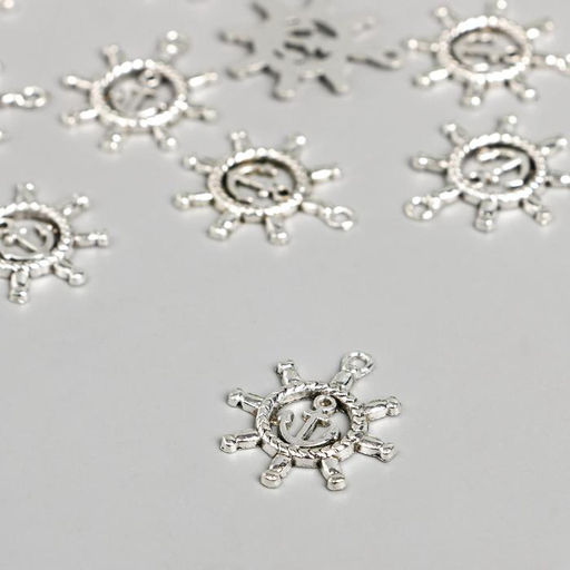 Цена за 30 шт. Металлический элемент, декоративная подвеска Арт Узор. Штурвал с якорем, 2.3?2.3 см