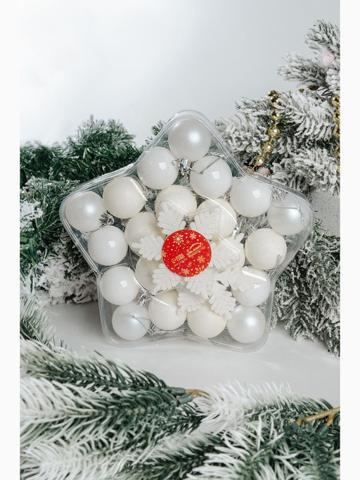 Ёлочные игрушки Снежинка, новогодние, набор 24 шт., серебро/белый - Зимнее волшебство фото 3