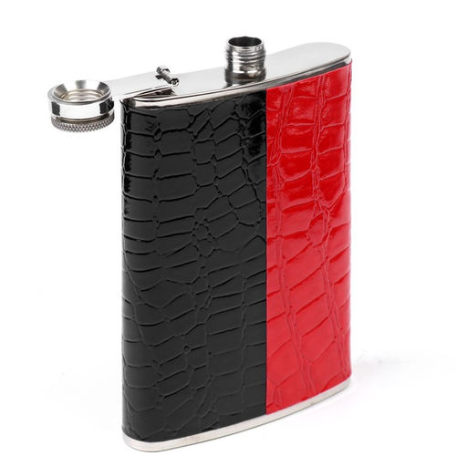 Подарочный набор 6 в 1 «Дубль», фляжка 270 мл, 4 рюмки, воронка, нержавеющая сталь, экокожа, чёрный, красный