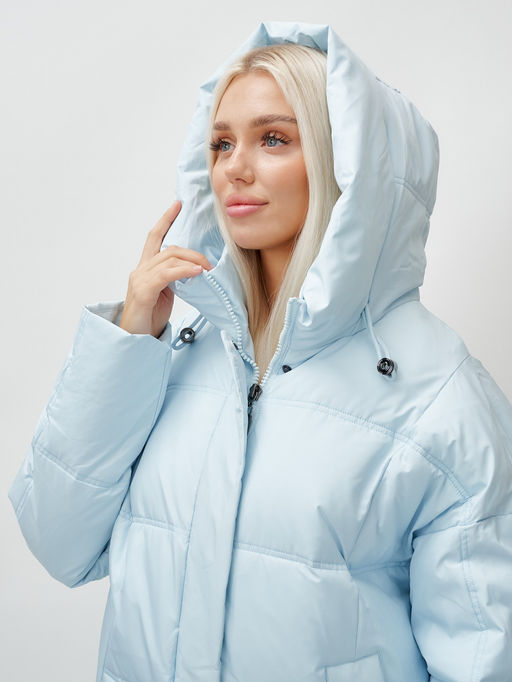 Пальто летучая мышь женское с капюшоном зимнее голубого цвета 9619Gl - Mtforce фото 8