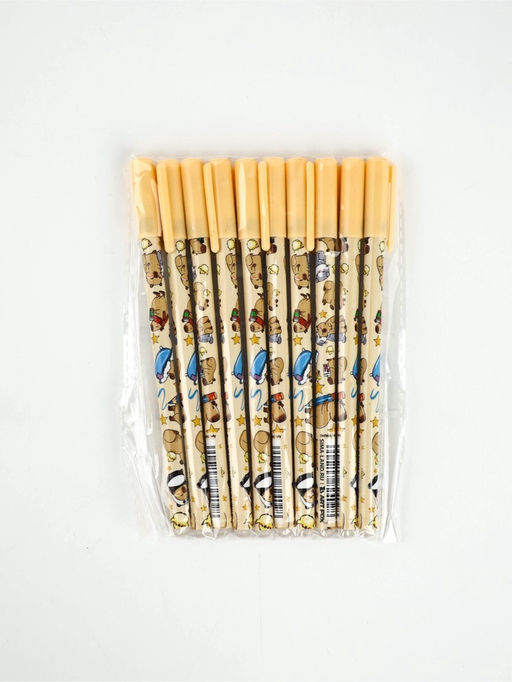 Цена за 10 шт. Ручка пластик пиши-стирай с колпачком "Капибара", синяя паста, гелевая 0,5 мм