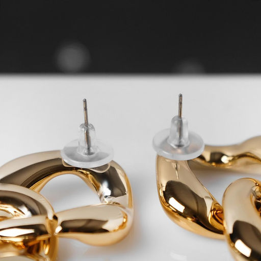 Серьги металл Цепь широкие звенья, 3шт, цвет золото - Queen fair фото 2