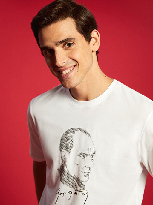 Bisiklet Yaka K?sa Kollu Atat?rk Bask?l? Penye Erkek Ti??rt