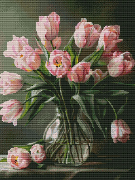 Вышивка крестиком 40х50см, Розовые тюльпаны