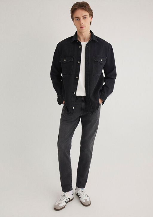 Siyah Denim Gomlek - Mavi фото 2