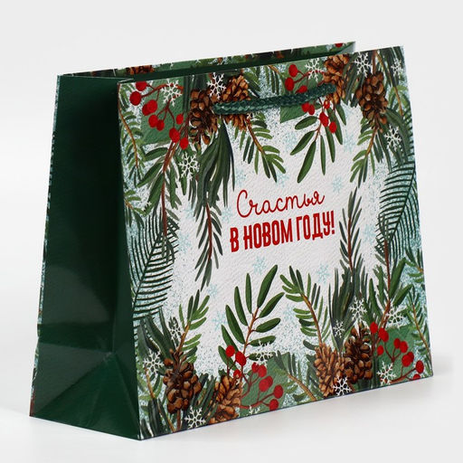 Пакет подарочный новогодний ламинированный «Зимний лес», MS 23 х 18 х 8 см
