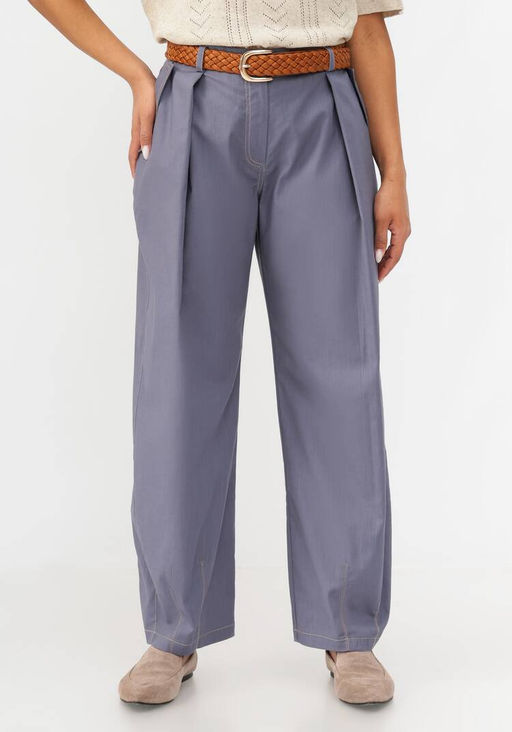 Брюки бананы изо льна серый