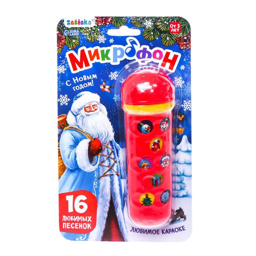Микрофон музыкальный Новогодний, 16 песенок, цвет красный