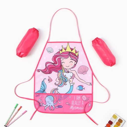 Набор детский для творчества Этель Mermaid фартук 49 х 39 см и нарукавники  фото 6