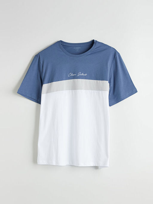 Bisiklet Yaka Renk Bloklu Penye Erkek Ti??rt