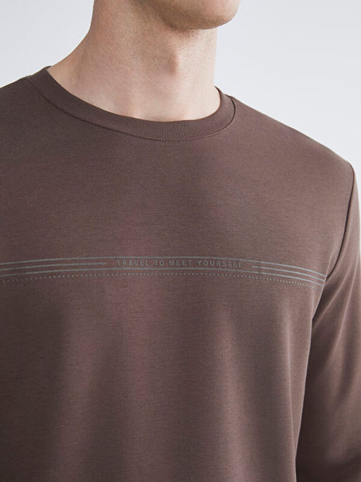 Bisiklet Yaka Bask?l? Erkek Sweatshirt