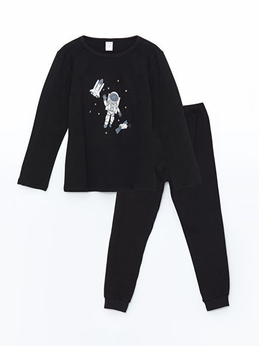 Bisiklet Yaka Uzun Kollu Bask?l? Erkek Bebek Pijama Tak?m?