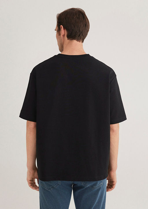 Bisiklet Yaka Siyah Basic Tisort - Mavi фото 6