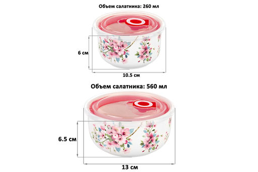 Набор 2 салатников - 13*13*6,5 см 560 мл+10,5*10,5*6 см 260 мл Яблоневый цвет на белом без зол.к - Elan gallery фото 2