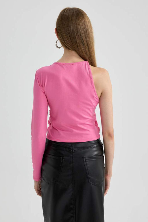 Приталенная футболка с длинным рукавом на одно плечо - Defacto фото 9