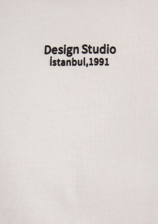 Bask?l? Beyaz Tisort - Mavi фото 7