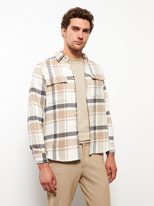 Oversize Uzun Kollu Ekose Gabardin Erkek G?mlek Ceket