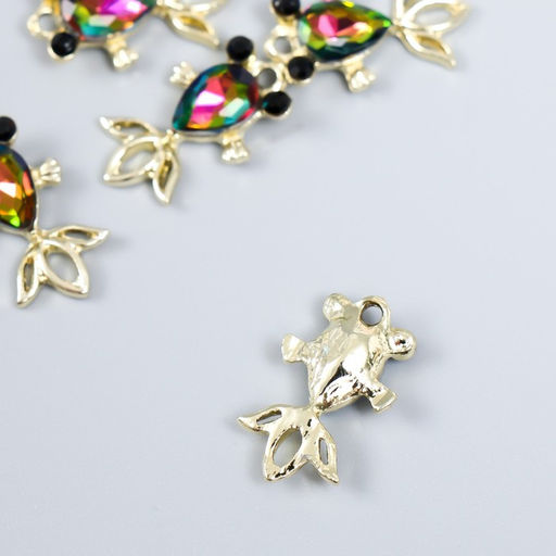 Цена за 5 шт. Декор для творчества металл, стразы "Рыбка голография" золото 2,1х1,2х0,2 см