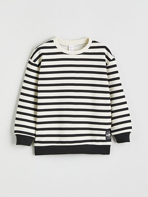 Bisiklet Yaka ?izgili Erkek ?ocuk Kal?n Sweatshirt