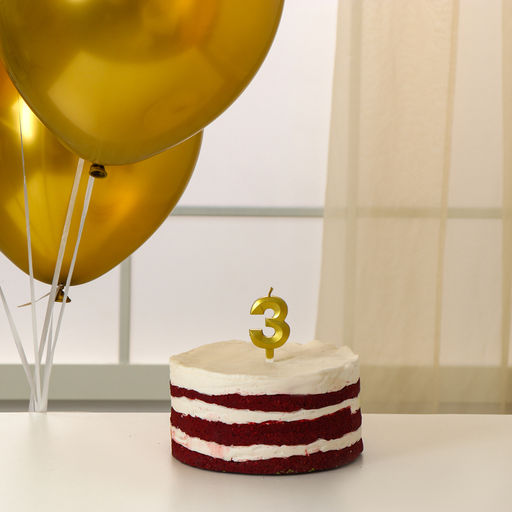 Свеча для торта, цифра 3 + воздушные шары, 5 шт, золото - Страна карнавалия фото 2