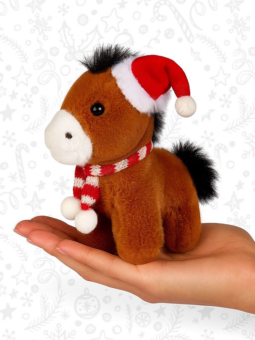 Мягкая игрушка «Лошадь», в шапочке, коричневая