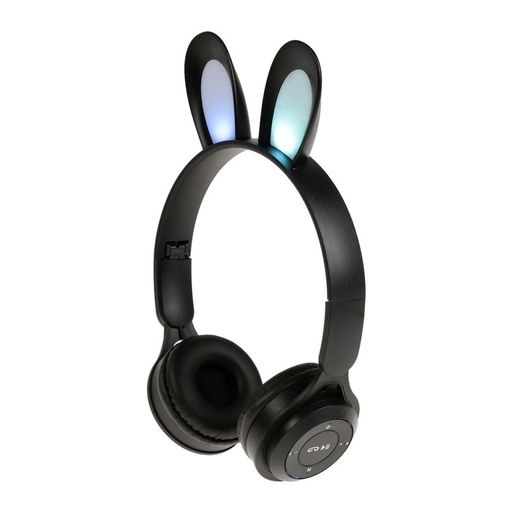 Наушники детские, беспроводные, накладные, с ушками зайца, Y08R, Bluetooth 5.1, с микрофоном, с подсветкой, 400 мАч, чёрные
