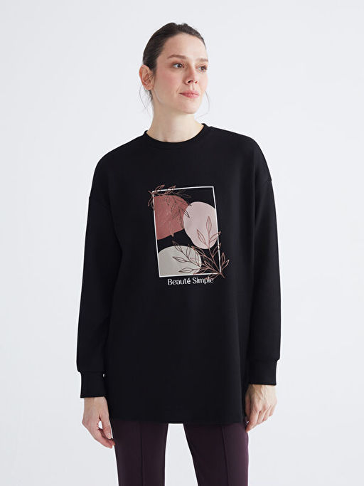 Bisiklet Yaka Bask?l? Oversize Kad?n Tunik