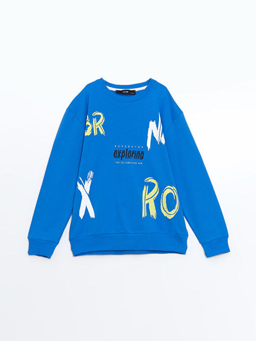 Bisiklet Yaka Bask?l? Erkek ?ocuk Sweatshirt