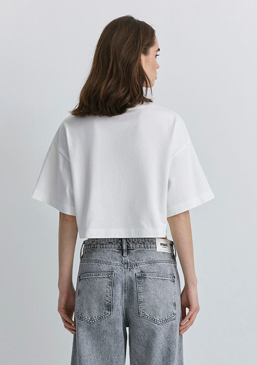 Mavi Patch Logo Bask?l? Beyaz Crop Tisort  фото 3