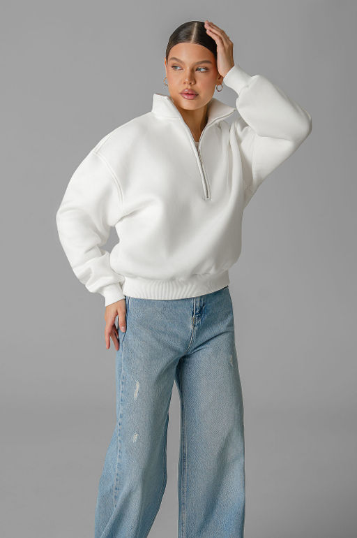 Арт. 1903 Свитшот женский с начесом полузамок 42-50 (5 шт) Цвет:молочный - Калинка фото 3