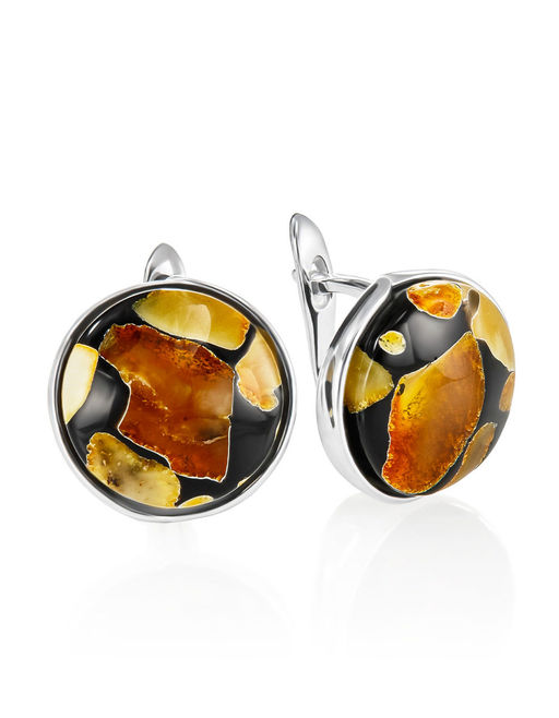 Яркие серьги Далматин с черной мозаикой с янтарём