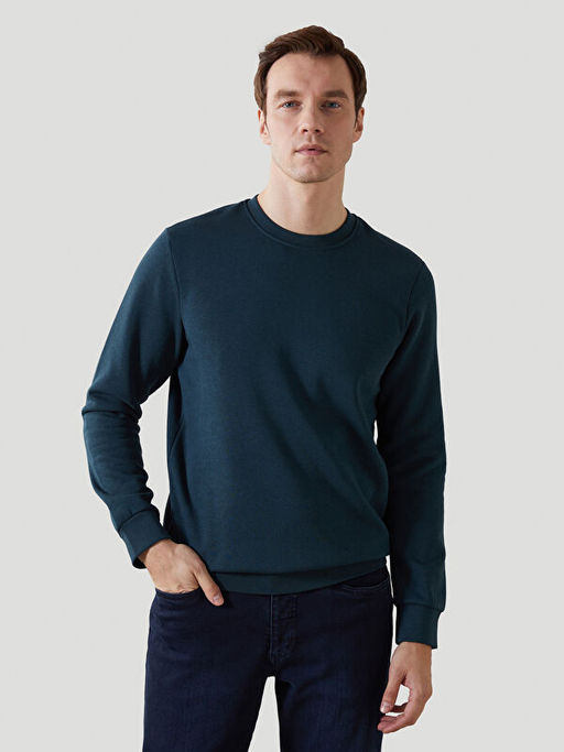 Bisiklet Yaka Uzun Kollu Bask?l? Erkek Sweatshirt