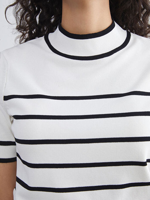 Dik Yaka ?izgili Kad?n Triko Kazak