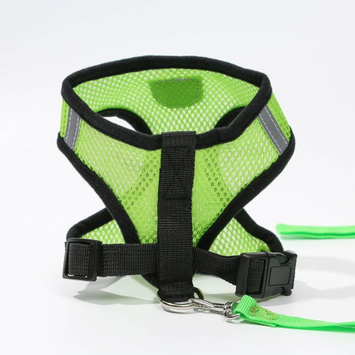 Шлейка дышащая с поводком и светоотражающей нашивкой, M, ОШ 33, ОГ 32-43, зеленая - Пушистое счастье фото 2