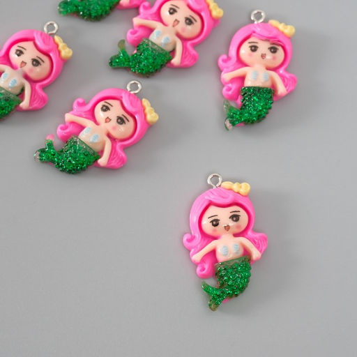 Цена за 6 шт. Подвеска для творчества пластик Русалочка с розовыми волосами, 3.42.10.6 см - Арт узор фото 2