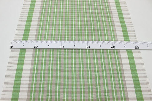 Холст полотенечный Салатово-бежевая клетка с белой полоской, ш.0.5м, лен-30%, хл-70%, 140 гр/м.кв - Купава фото 4