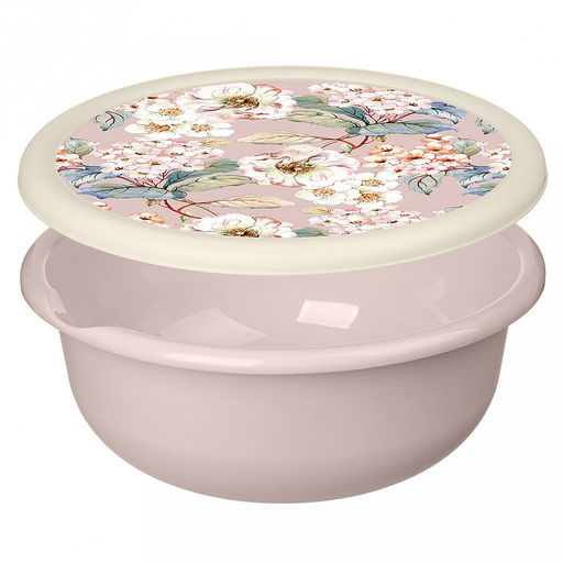 "Modena" Миска пластмассовая 3,2л, д26см, h10см, бежевый, с крышкой, с декором (Россия)