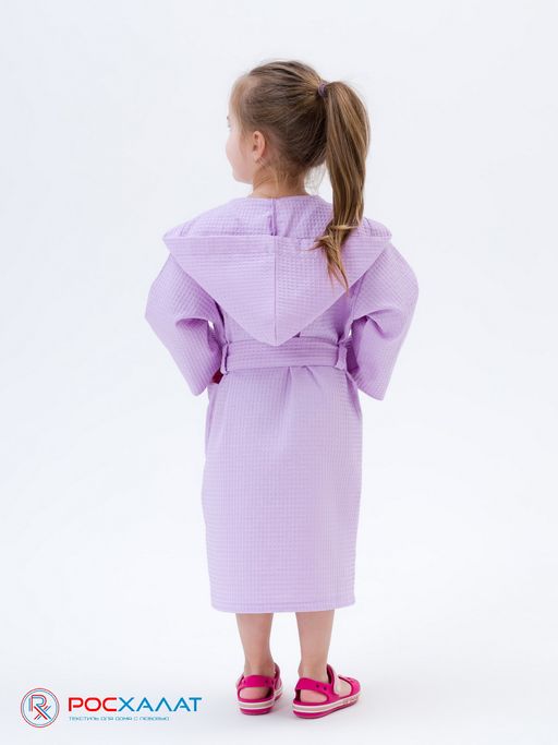 Детский вафельный халат с капюшоном сиреневый В-07 (18)