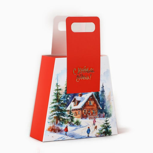 Коробка подарочная новогодняя складная с ручками Домик в лесу 23?8?32 см
