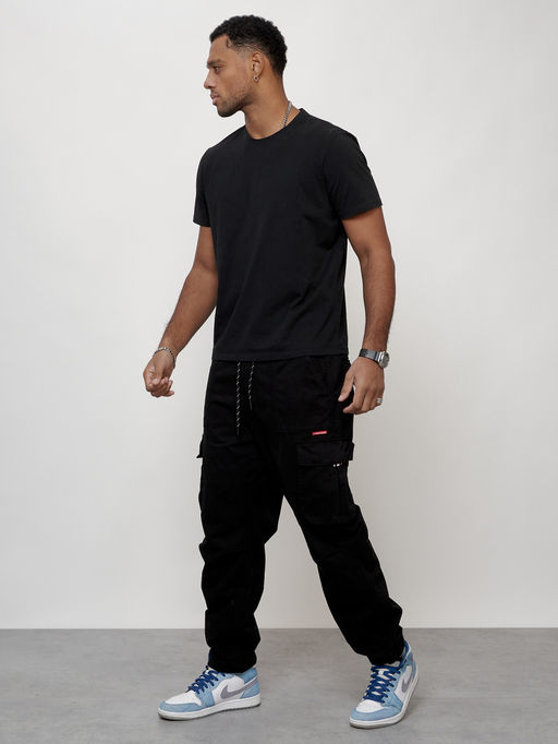 Джинсы карго мужские с накладными карманами черного цвета 2421Ch